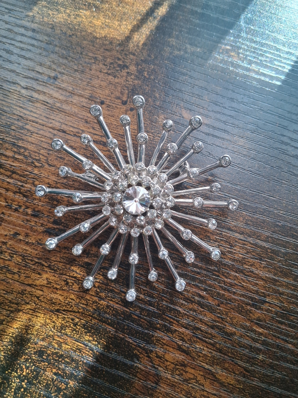 Silver Crystal Burst Brooch - Elegant Women's Accessory